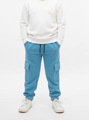 Warm Boys Blue Cargo Joggers Winter Fleece Trouser