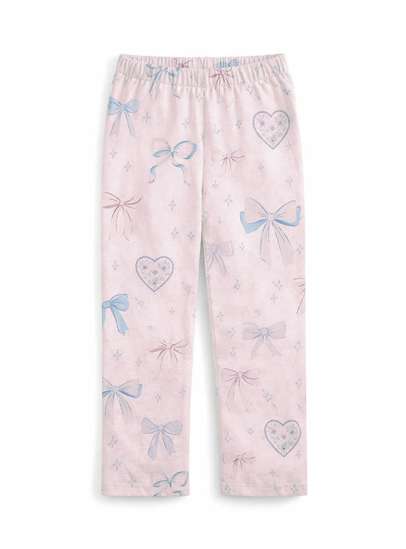 Girls Bow & Heart Print Trouser