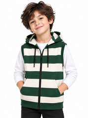 Boys Winter Sleeveless Hoodie Evergreen Stripe