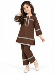Girl 2 -Piece Suite Brown Heritage Lace