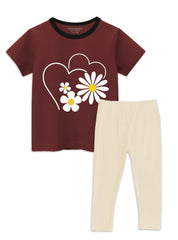 Girls Set  Flower Heart Printed