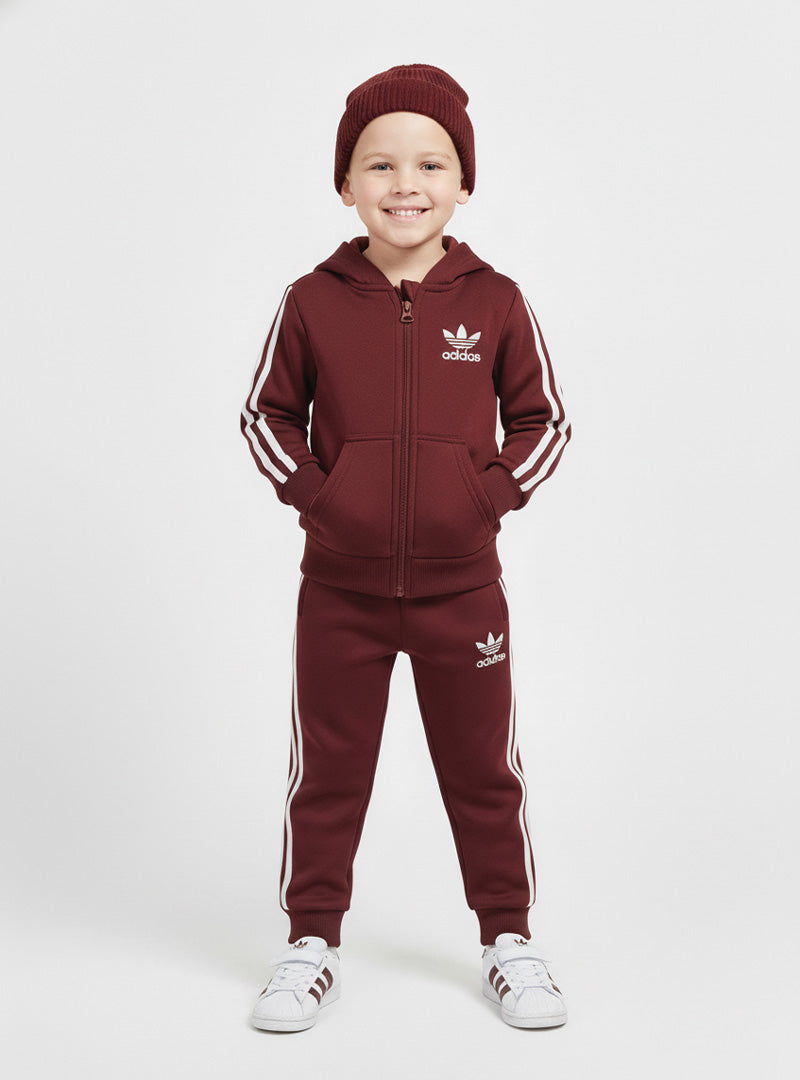 Maroon Boys Tracksuit - Zip-Up Hoodie and Trouser Set in Adidas Style