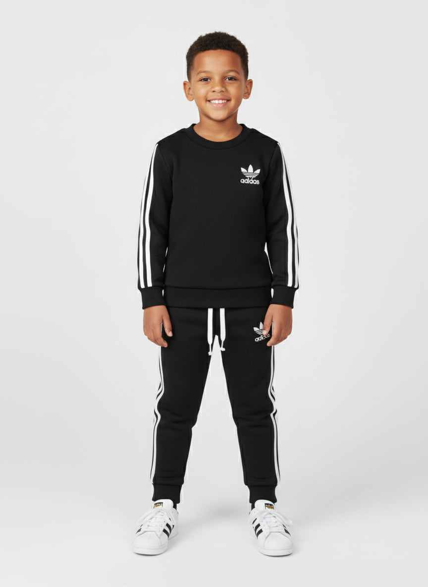 Black Adidas With 3 White stripes Winter Tracksuit For Boys