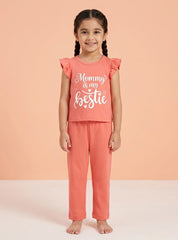Girls Coral Frill Trouser Set