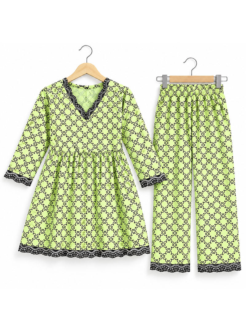 Girls 2-Piece Suit Lime Grace Printed