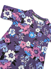 GIRLS H/S PURPLE FROCK MULTI COLOR FLOWER PRINTED