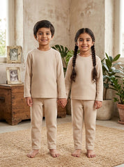 Kids Cream Ribbed Lounge Set