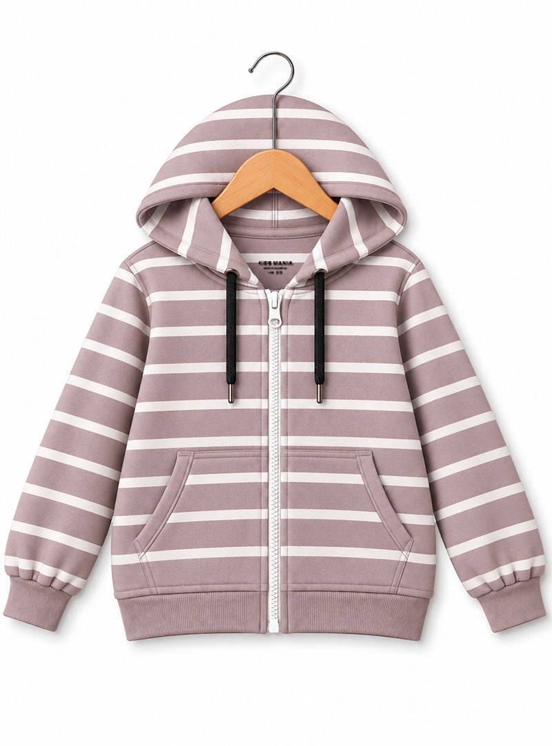 Boys Winter Hoodie Zip-Up Mauve Cloud Stripe