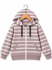 Boys Winter Hoodie Zip-Up Mauve Cloud Stripe