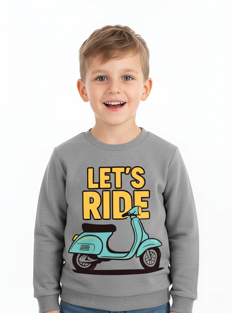 Let's Ride Crewneck Cotton Fleece Sweatshirts For Boys