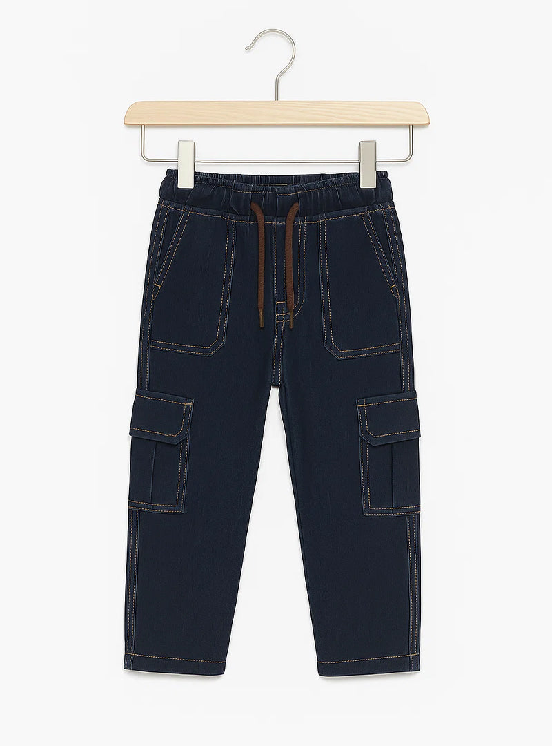Navy Blue Boys Cargo Jeans – Fashionable & Comfy Fit