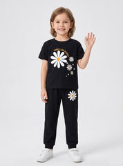 Girls Daisy Print T Shirt and Trouser Set