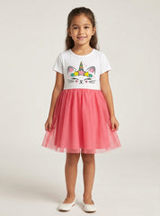 Girls Unicorn Cat Net Frock