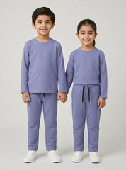 Kids Steel Blue Ribbed Lounge Set