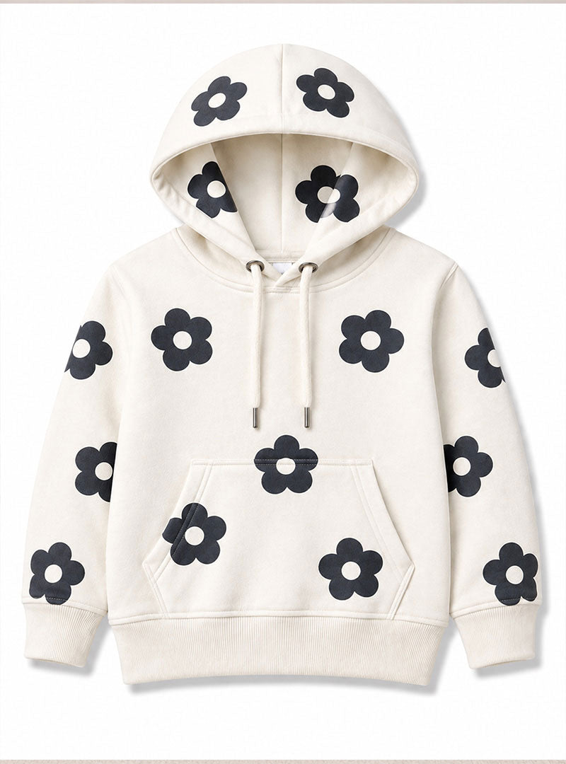 Girls Hoodie Black Daisy Bloom