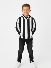 Black & White Stripes Boys Warm Hoodie with a Sporty Vibe