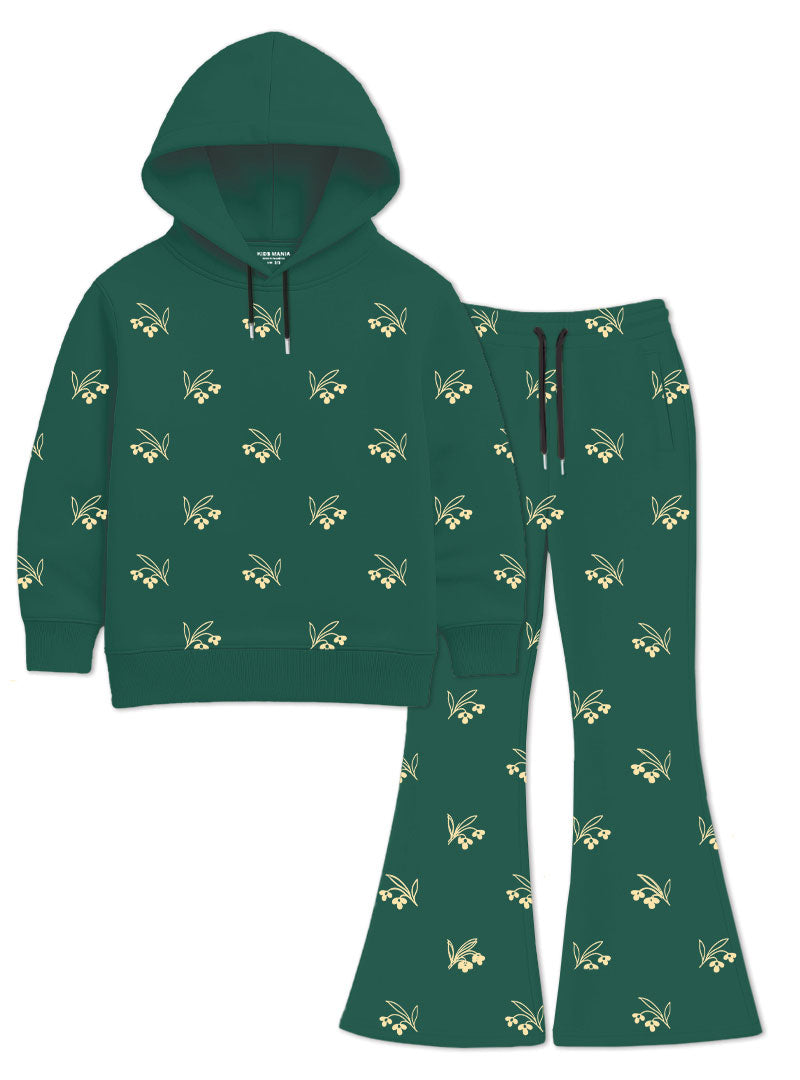 Girls Winter Hoodie Set Forest Bloom Flared