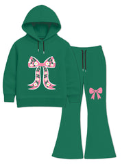 Girls Winter Hoodie Set Floral Ribbon