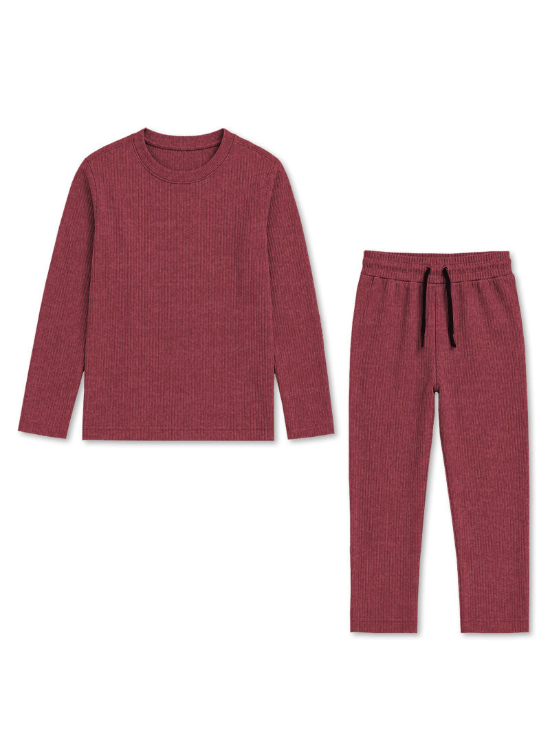 Kids Maroon Ribbed Lounge Set