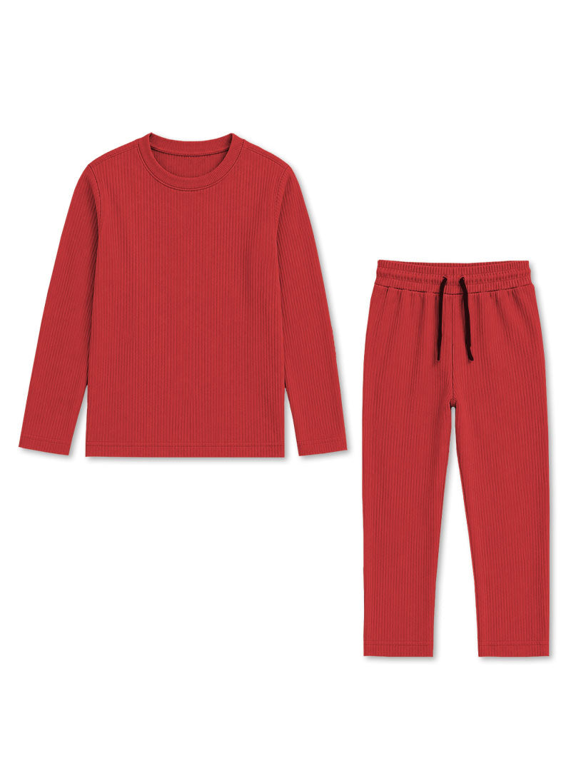 Kids Cherry Red Ribbed Lounge Set