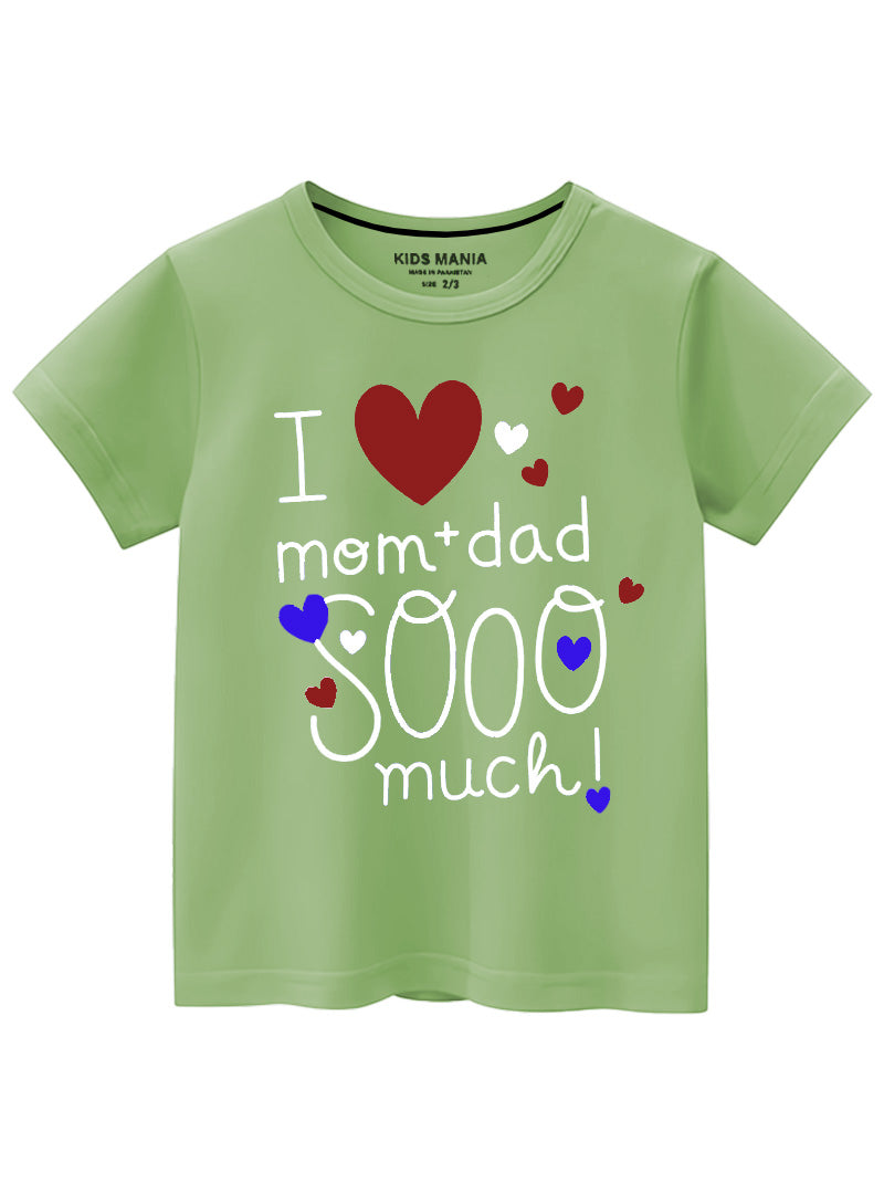 I Love Mom + Dad So Much Emotional Cotton T-Shirt For Children's