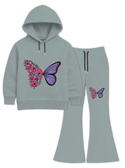 Girls Winter Hoodie Set Floral Butterfly Dream