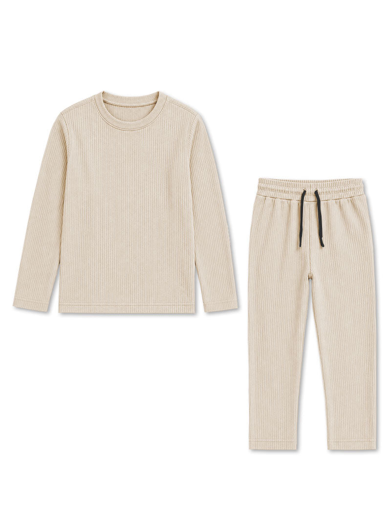 Kids Cream Ribbed Lounge Set