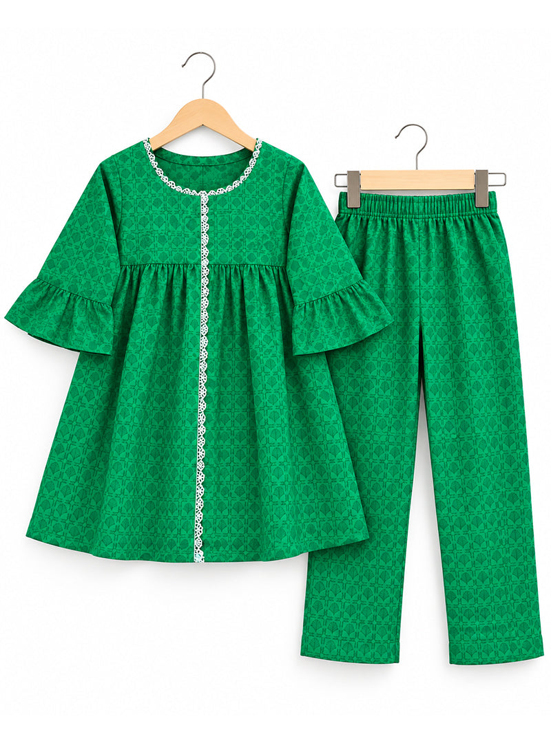 Girls 2-Piece Suit Green Grace Printed