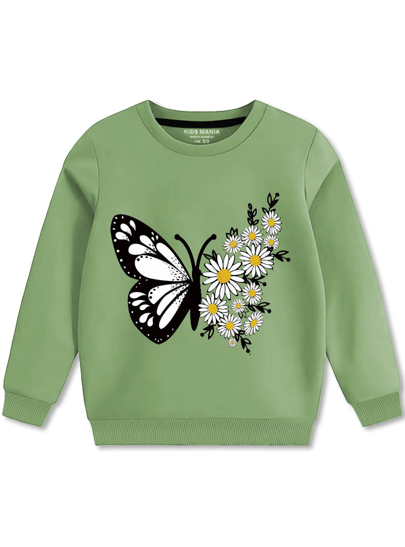 Butterfly Printed Cozy Sweatshirts For Girls