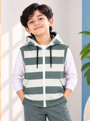 Boys Winter Sleeveless Hoodie Little Explorer Striped