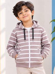 Boys Winter Hoodie Zip-Up Mauve Cloud Stripe