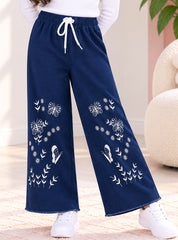 Girls Wide-Leg Jeans Navy Bloom Embroidere