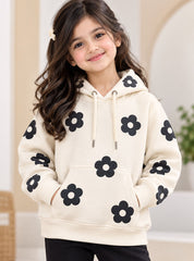 Girls Hoodie Black Daisy Bloom