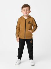 Mustard Adidas Boys Full-Zip Hoodie and Joggers Tracksuit Set