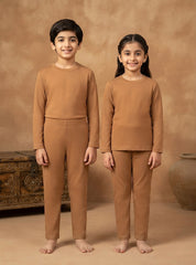 Kids Caramel Ribbed Thermal Set
