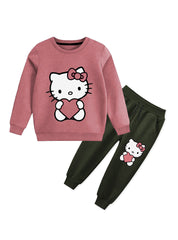 Girls Fleece Tracksuit - Love Kitty