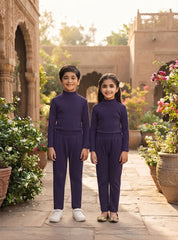 Kids Royal Plum Rib Thermal Set