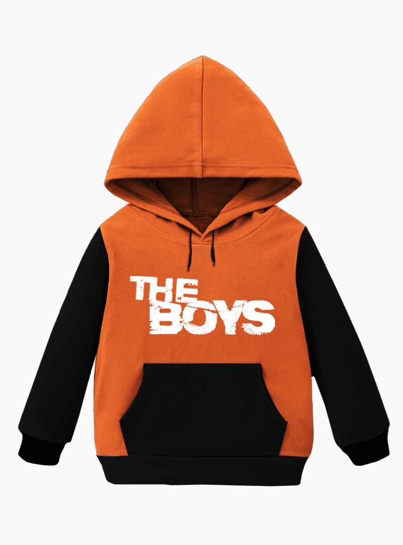 Orange & Black Kids Full Sleeves Hoodie - The Boys