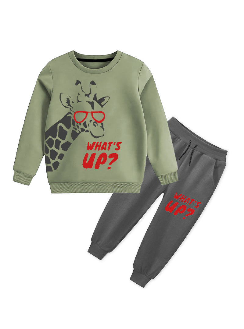 What's Up Giraffe print Winter Fleece Track Suit