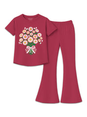 Girls Floral Flare Trouser Set