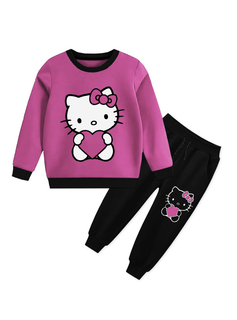 Beautiful Kitty Printed Fleece Tracksuit