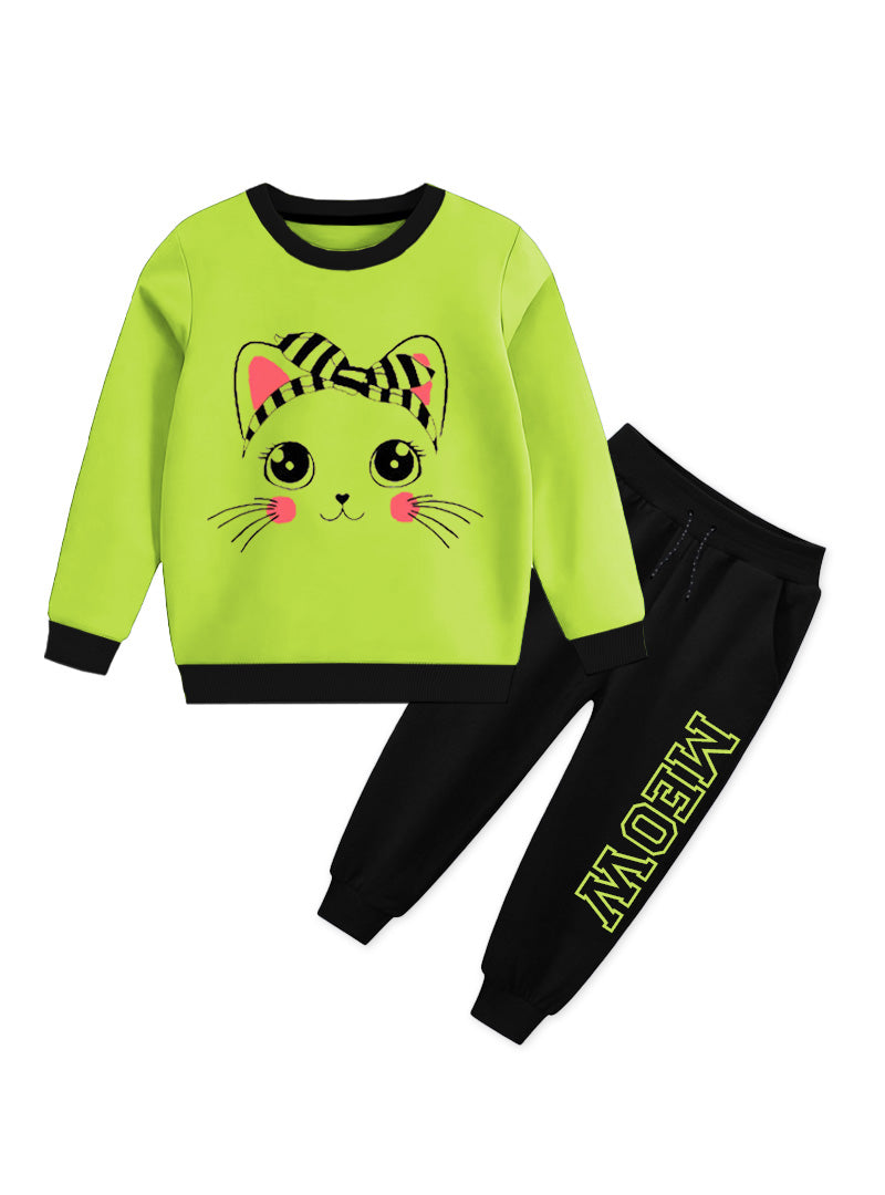 Girls Winter Fleece Tracksuit - Meow Cat