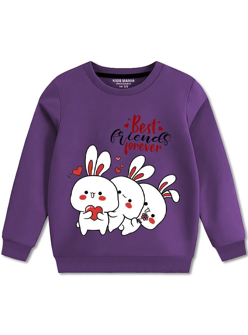 Girls Winter Sweatshirt with Bunny Graphic Best Friends Forever
