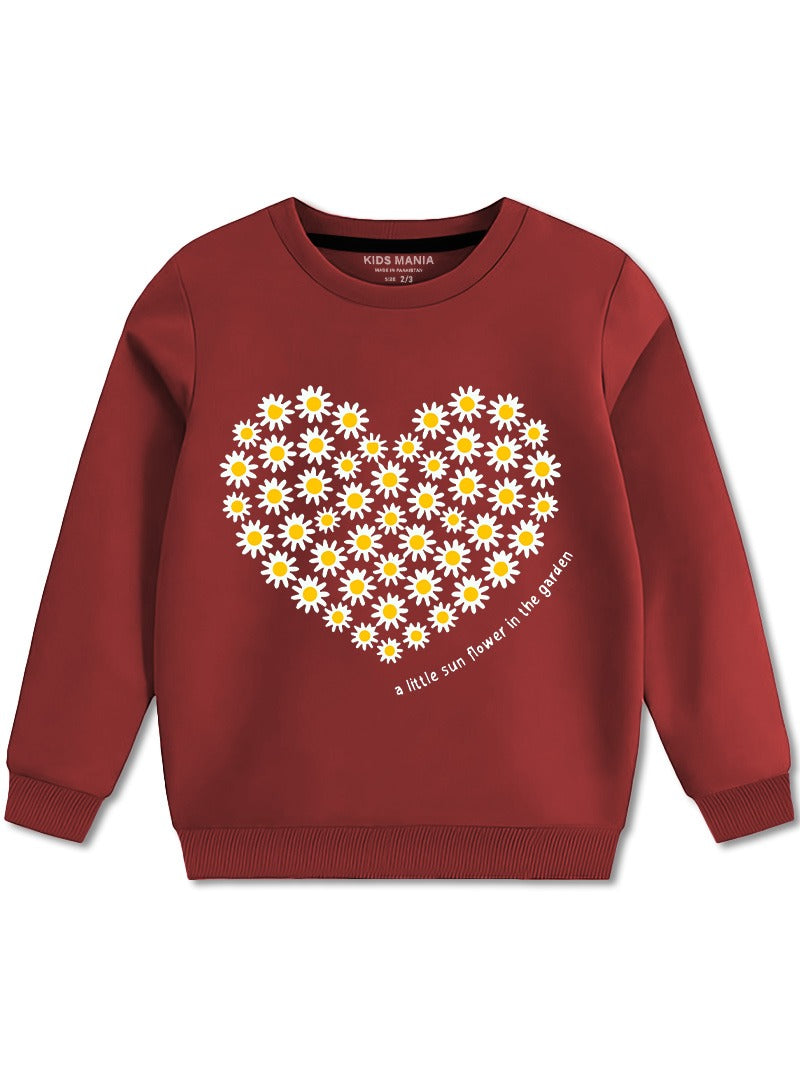 Girls Winter Sweatshirt with Flower Heart Print