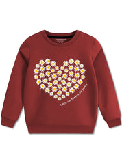 Girls Winter Sweatshirt with Flower Heart Print