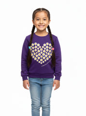 Girls Purple Floral Heart Sweatshirt