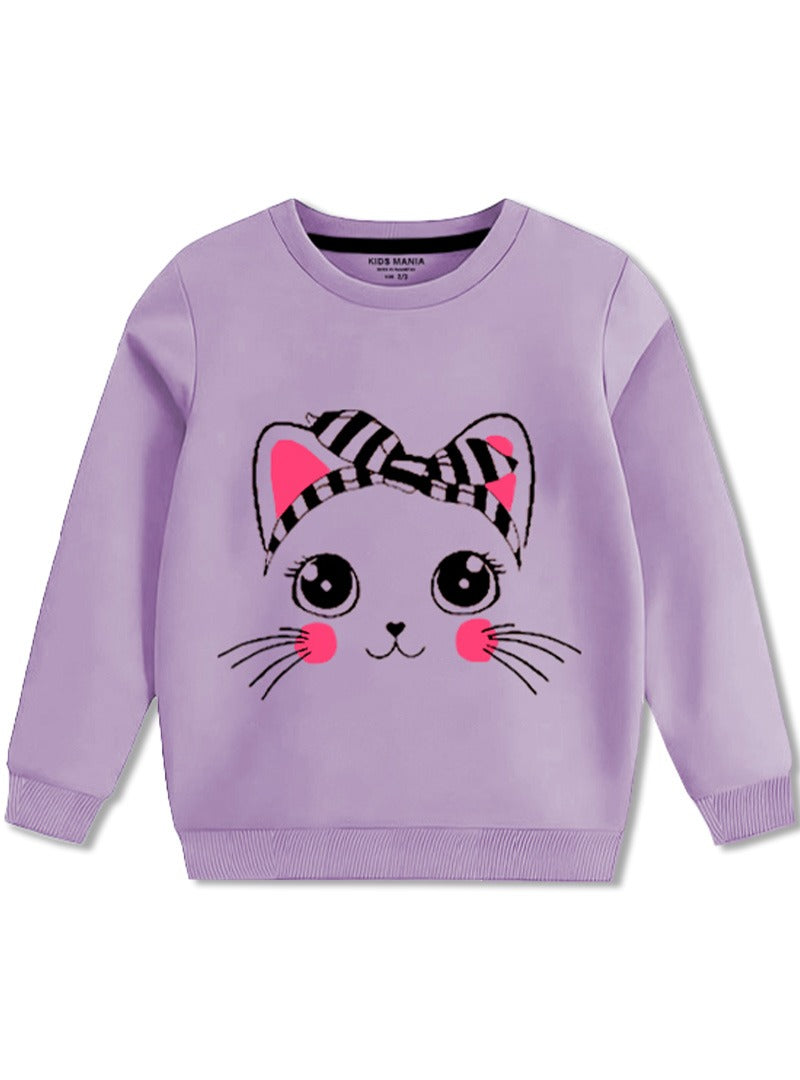 Girls Purple Cat Face Sweatshirt