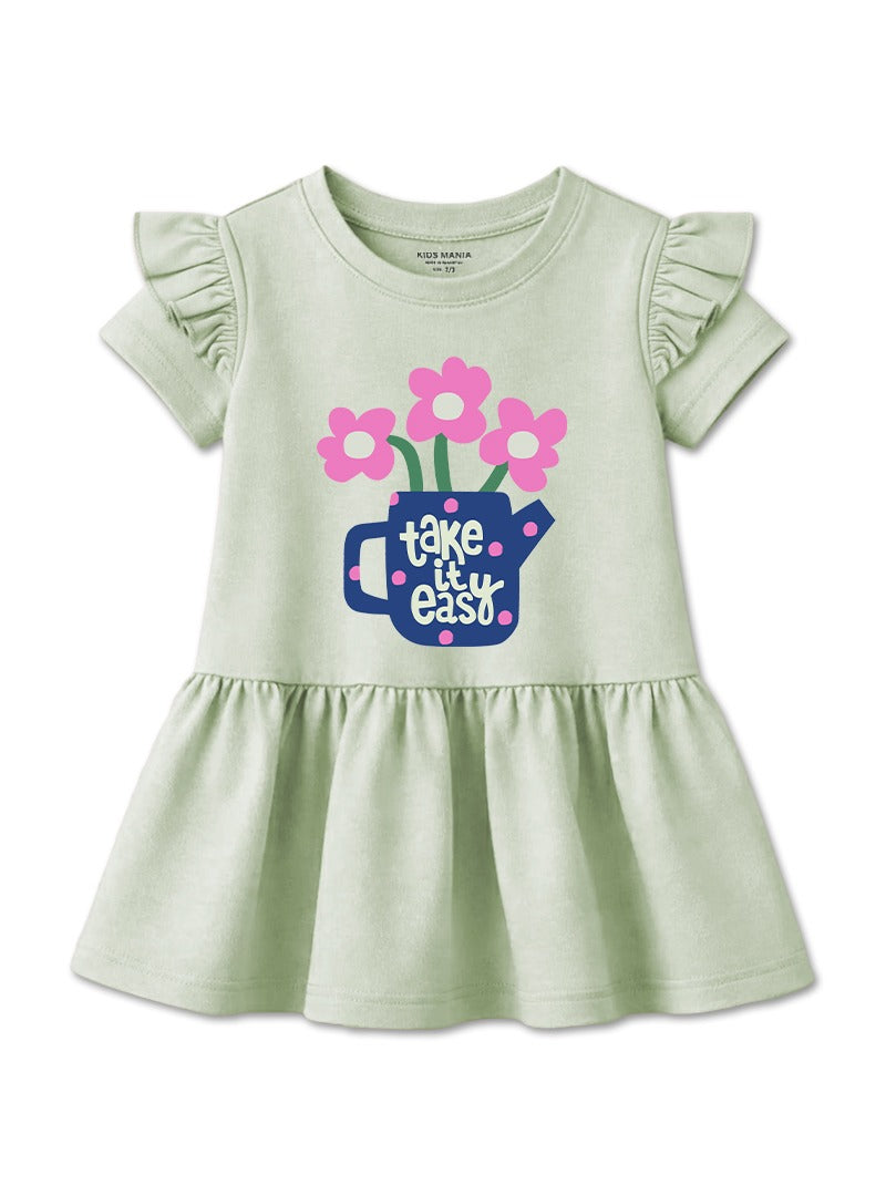 Girls Take It Easy Flower Print Frill Sleeve Frock