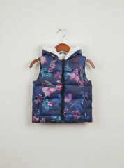 Kids Floral Puffer Vest with Hood – Warm Winter Sleeveless Jacket