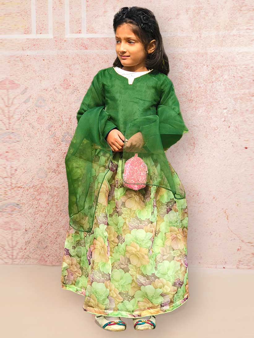 GREEN PLEASANT LEHENGA WITH SHORT SHIRT